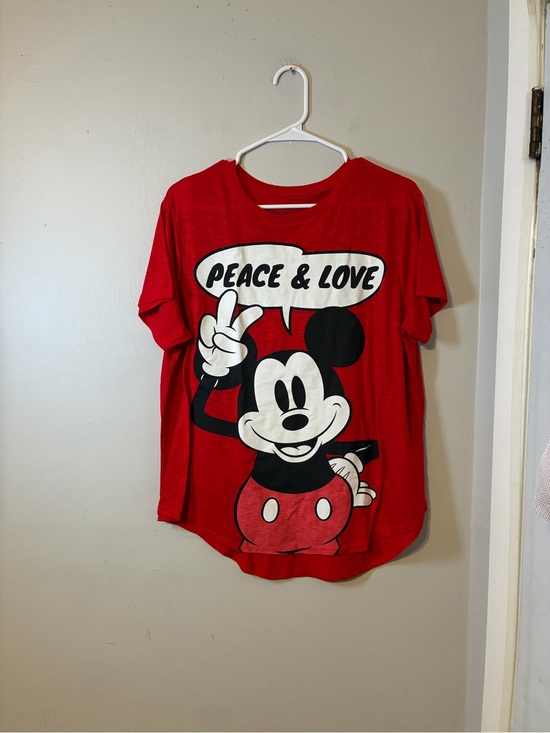 Tops - Mickey Mouse 'Peace & Love' Red Graphic Tee